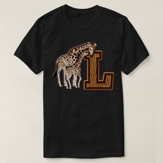 Mam en Baby Giraffe Monogram L T-shirt (Design voorkant)
