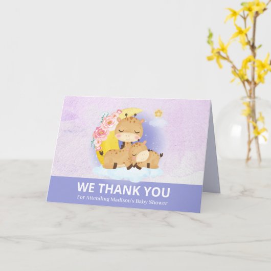 Mam en Baby Giraffe Paars Hartelijk dank Kaart (Gele Bloem)