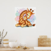 Mam en Baby Giraffe Poster (Keuken)