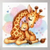 Mam en Baby Giraffe Poster (Voorkant)