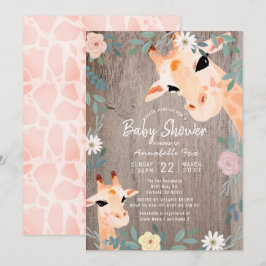 Mam en Baby Giraffe Rustic Wood Floral Baby shower Kaart