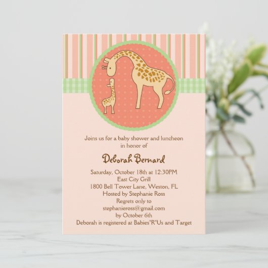 Mam en Baby Giraffe Unisex Baby shower Uitnodiging (Staand voorkant)