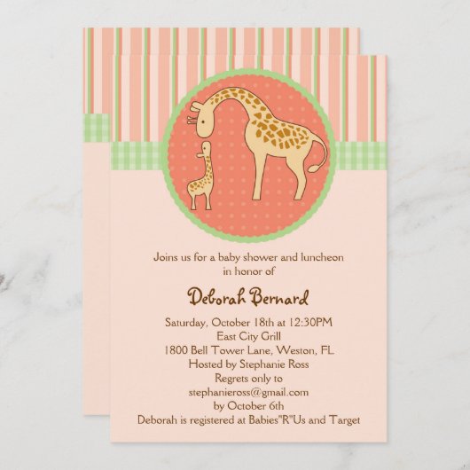 Mam en Baby Giraffe Unisex Baby shower Uitnodiging (Voorkant / Achterkant)