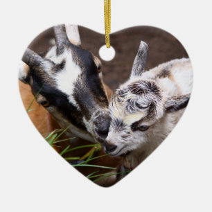 Mam en Baby Goat Keramisch Ornament
