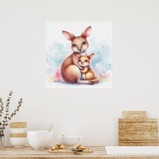 Mam en Baby Kangaroo Poster (Keuken)