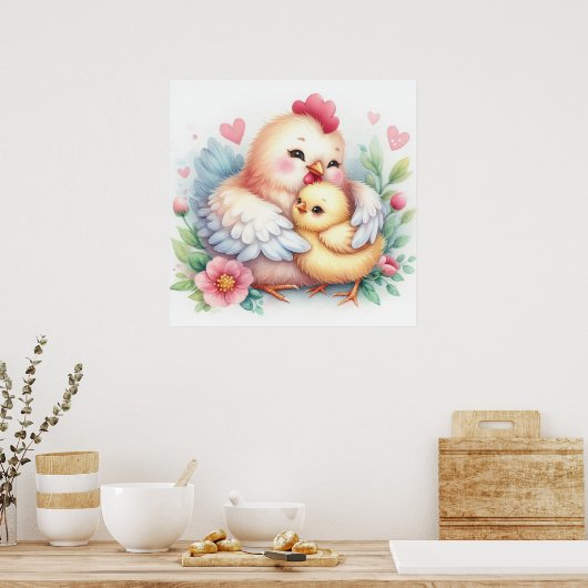 Mam en Baby Kip Poster (Keuken)