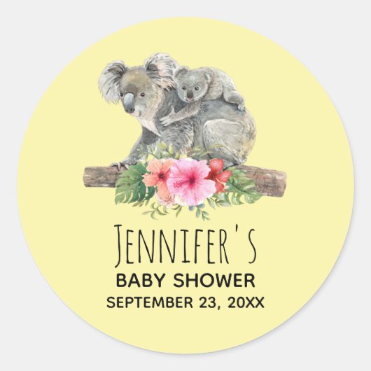 Mam en Baby Koala Beren Cute Waterverf Baby shower Ronde Sticker (Voorkant)