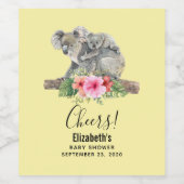 Mam en Baby Koala Beren Cute Waterverf Baby shower Wijn Etiket (Enkel label)