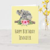 Mam en Baby Koala Beren Cute Waterverf Kaart (Gele Bloem)