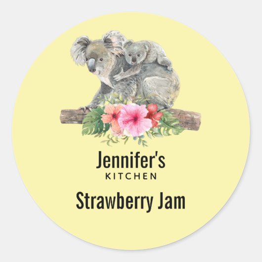 Mam en Baby Koala Beren Cute Waterverf Kitchen Ronde Sticker (Voorkant)