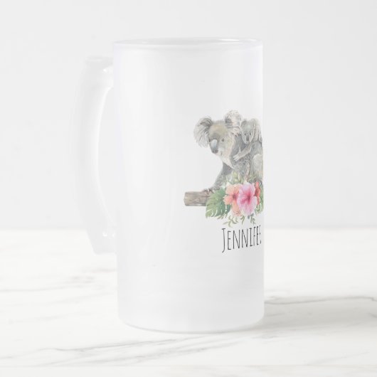 Mam en Baby Koala Beren Cute Waterverf Matglas Bierpul (Voorkant links)
