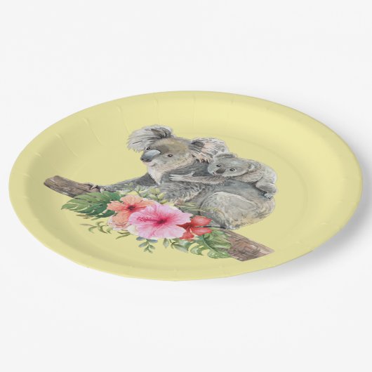 Mam en Baby Koala Beren Cute Waterverf Papieren Bordje (Gekanteld)