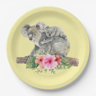 Mam en Baby Koala Beren Cute Waterverf Papieren Bordje
