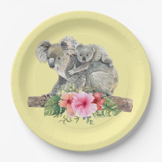 Mam en Baby Koala Beren Cute Waterverf Papieren Bordje (Voorkant)
