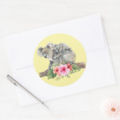 Mam en Baby Koala Beren Cute Waterverf Ronde Sticker (Envelop)