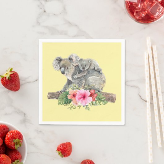 Mam en Baby Koala Beren Cute Waterverf Servet (Insitu)