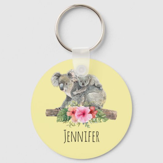 Mam en Baby Koala Beren Cute Waterverf Sleutelhanger (Voorkant)