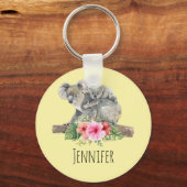 Mam en Baby Koala Beren Cute Waterverf Sleutelhanger (Voorkant)