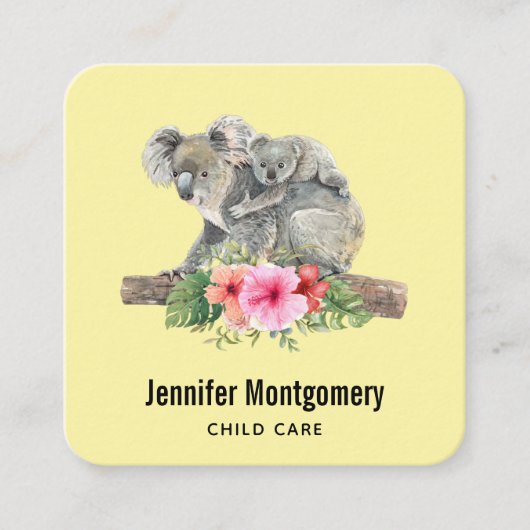 Mam en Baby Koala Beren Cute Waterverf Vierkante Visitekaartje (Voorkant)