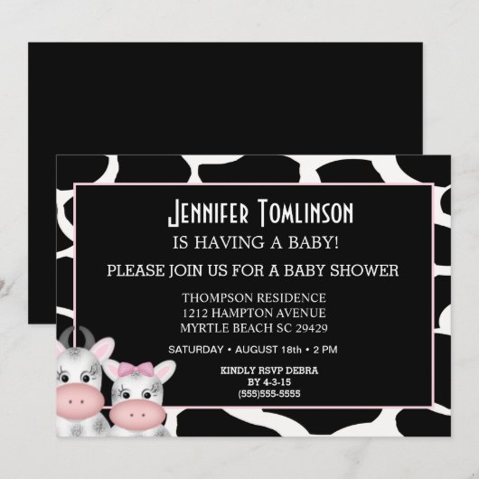 Mam en Baby Koe Druk Baby shower Uitnodiging af (Voorkant / Achterkant)