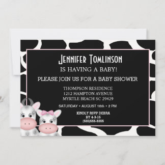 Mam en Baby Koe Druk Baby shower Uitnodiging af