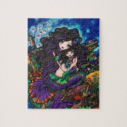 Mam en Baby Mermaid Fantasy Marine Art Puzzle Legpuzzel (Verticaal)