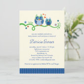 Mam en Baby Owl Baby Boy Shower Invitation Kaart (Staand voorkant)