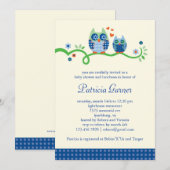 Mam en Baby Owl Baby Boy Shower Invitation Kaart (Voorkant / Achterkant)