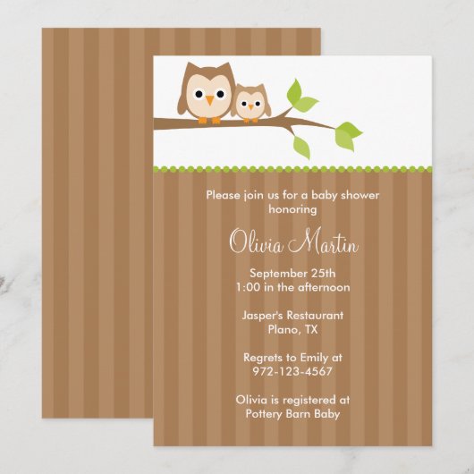 Mam en Baby Owl Baby Shower-uitvindingen Kaart (Voorkant / Achterkant)