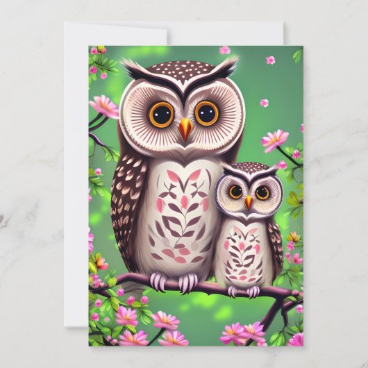 Mam en Baby Owl Feestdagenkaart (Voorkant)