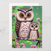 Mam en Baby Owl Feestdagenkaart (Voorkant / Achterkant)