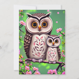 Mam en Baby Owl Feestdagenkaart