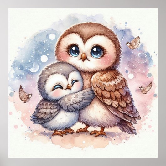 Mam en Baby Owl Poster (Voorkant)