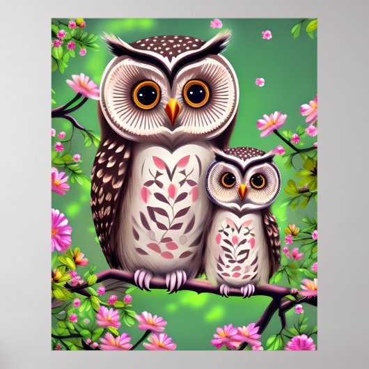 Mam en Baby Owl Poster (Voorkant)