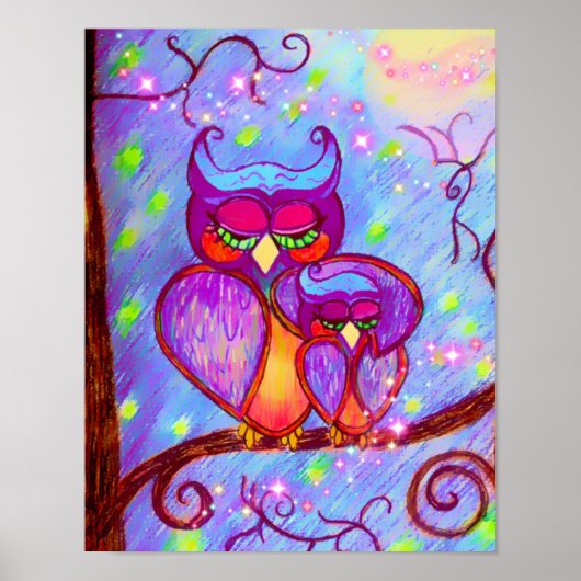 Mam en Baby Owl Poster van Carol Zeock (Voorkant)