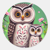 Mam en Baby Owl Ronde Sticker (Voorkant)