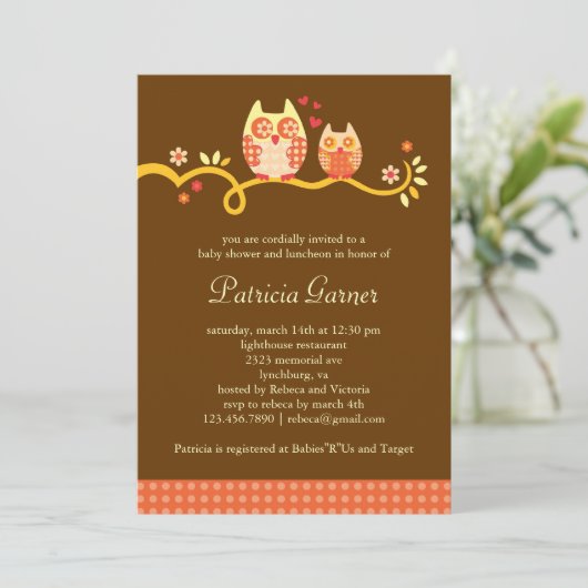 Mam en Baby Owl Unisex Baby shower Uitnodiging (Staand voorkant)
