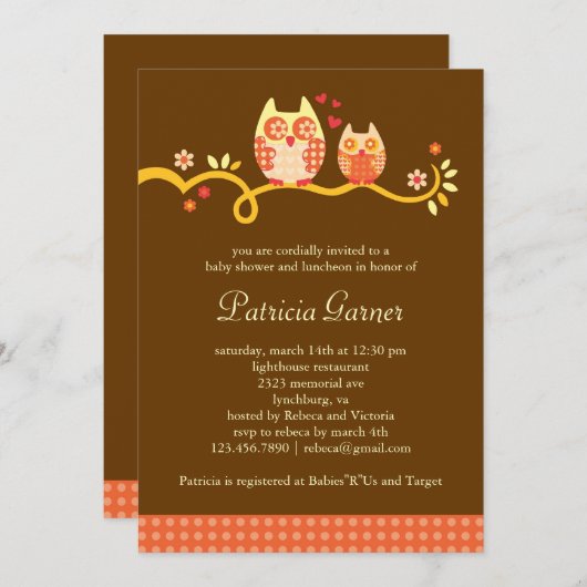 Mam en Baby Owl Unisex Baby shower Uitnodiging (Voorkant / Achterkant)