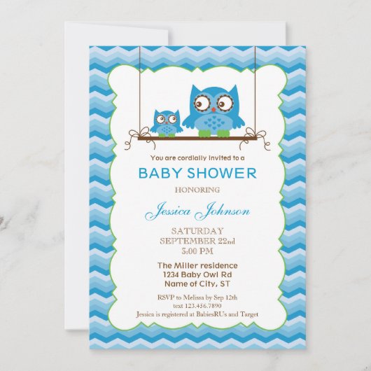 Mam en Baby Owls Boy Baby shower Invitation Kaart (Voorkant)