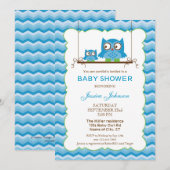 Mam en Baby Owls Boy Baby shower Invitation Kaart (Voorkant / Achterkant)