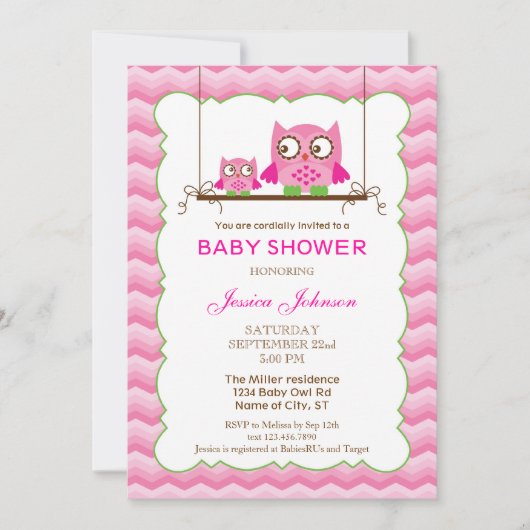Mam en Baby Owls Girl Baby shower Invitation Kaart (Voorkant)