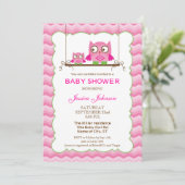 Mam en Baby Owls Girl Baby shower Invitation Kaart (Staand voorkant)