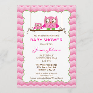 Mam en Baby Owls Girl Baby shower Invitation Kaart
