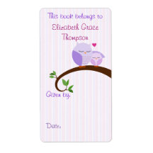 Mam en Baby Paarse Uilen Boek Label