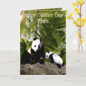 Mam en Baby Panda, moederdag Kaart (Gele Bloem)
