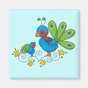 Mam en Baby Peacock Magneet