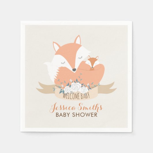 Mam en Baby Red Fox Baby shower Servet (Voorkant)