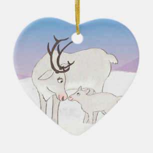 Mam- en baby rendiergepersonaliseerde kerstversier keramisch ornament