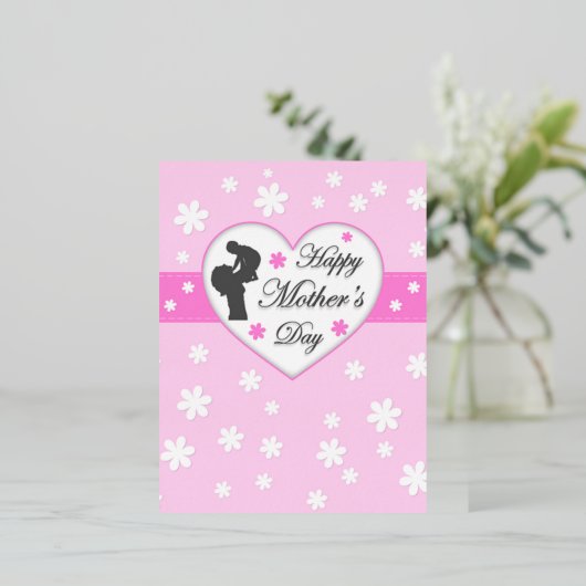 Mam en baby roze Moederdag Folie Feestdagen Briefkaart (Staand Voorkant)
