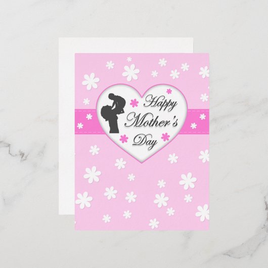 Mam en baby roze Moederdag Folie Feestdagen Briefkaart (Voorkant / Achterkant)